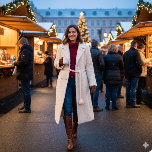 Elegant Cream Double-Breasted Women's Coat - Picture 2 of 8